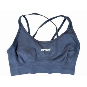 Bo+Tee Women's Seamless Sports Bra Black Ribbed Strappy Back Gym Crop Top Size S